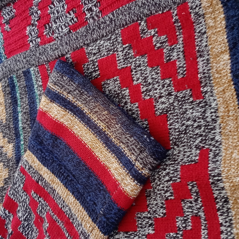 Spense Southwest Artist Style Brown Red Blue 3/4 Sleeve Open Cardigan / Duster M - Picture 7 of 11